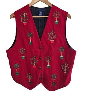 Vintage Karen Scott Christmas Vest Women Large Red Plants Y2K Preppy Granny Bows